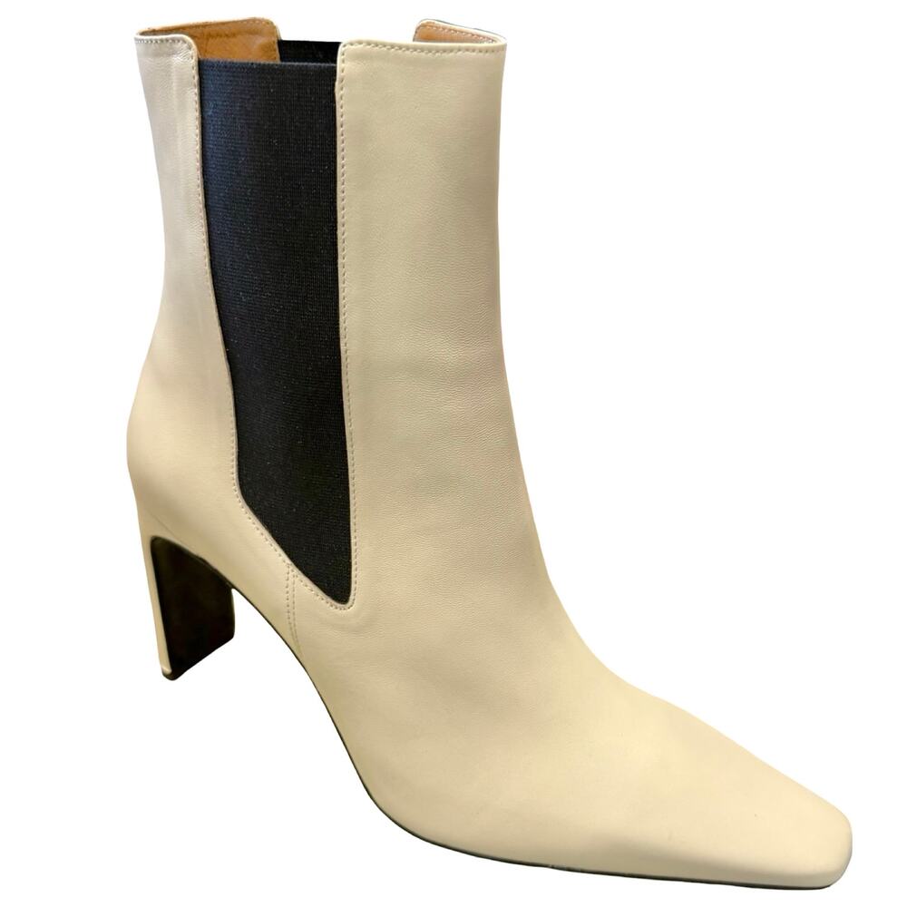 STAUD Wally 90MM Cream Leather Blade Heel Pointed Toe Ankle Boots Size 41 / 11